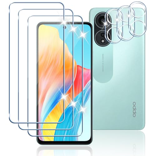 Tomooo Vidro temperado compatível com OPPO A58 4G, 3 peças 9H protetor de ecrã anti-riscos, 3 peças protetor de lente, anti-impressões digitais, ultra transparente, sem bolhas
