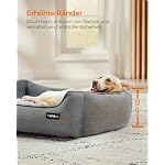 Feandrea Hundebett, Hundekissen in Leinenoptik, Hundekorb, erhöhte Ränder, rutschfeste Unterseite, Bezug abnehmbar waschbar, L, für mittelgroße Hunde, 90 x 75 x 25 cm, hellgrau PGW11GG – Bild 3