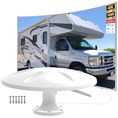 Indoor/Outdoor TV Aerial – High Gain Portable Freeview HD Digital Antenna with Magnetic Base, TV Antenna Indoor for Car/Truck/Caravan, Home & Camping（Off-White）