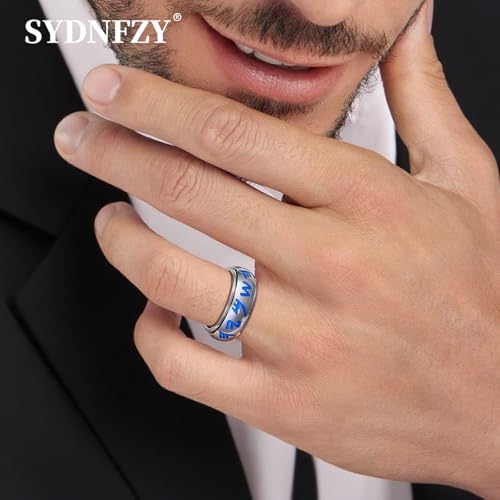 Anxiety Fidget Ring for Men - 8mm Glow-in-the-dark Viking Rune Stainless Steel Rotating Spinner Ring, Stress Relief Norse Symbol Jewelry Gift for Adults (Silver, 8) — view 2