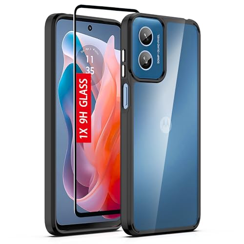 Guarishel for Motorola Moto G-Play-2024 Case: Military-Grade Shockproof Phone Cover with Tempered Glass Screen Protector, Anti-Scratch & Reinforced Bumpers - Clear-Black