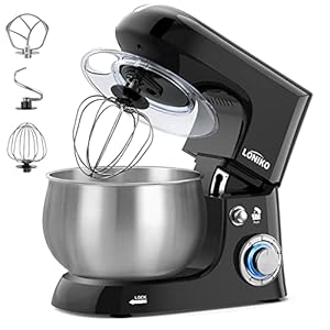Stand Mixer, 6.5-QT 6-Speed Tilt-Head Food Mixers Kitchen Electric Stand Mixer, Household Stand Mixers with Dough Hook, Flat Beater & Whisk, Baking Mixer with Stainless Steel Bowl(Black)