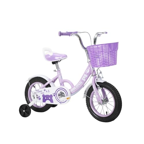 リン和膳居ですキッズバイク 2?10歳の子供用自転車 補助輪付き 調節可能シート 高炭素鋼素材 滑り止め 耐摩耗性 カゴ付 キックスタンド 通勤 通学 男の子にも女の子にもぴった 誕生日プレゼントに最適 (16インチ,パープル +通常ホイール)