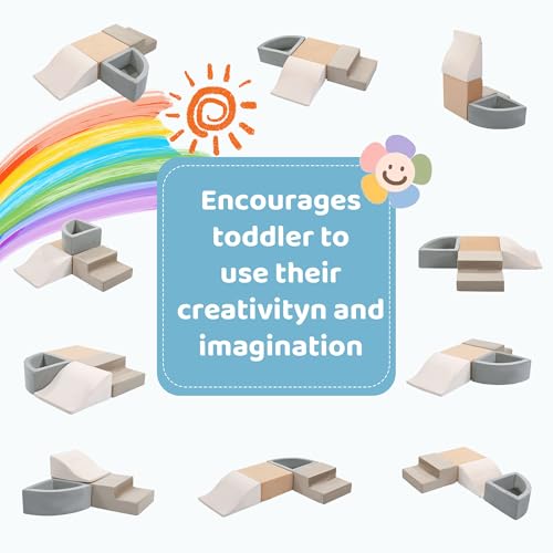 Image of HOMBYS 4-Pieces Climbing Toys for Toddlers 1-3, Foam Climbing Blocks for Kids Crawling and Sliding, Soft Velvet Indoor Playground for Baby Playing Acticity
