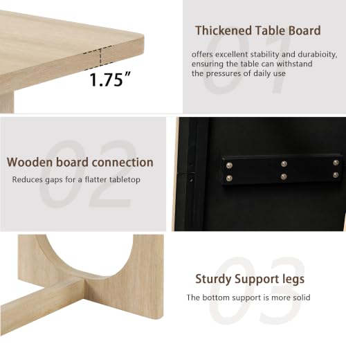 Image of KEIKI 7-Piece Standard Height Dining Table Set with Rectangular Table, 6 Upholstered Curved Backrset Chair, for 6 Person, Modern Style Table Set, Easy Assembly, for Kitchen, Dining Room, Light Oak