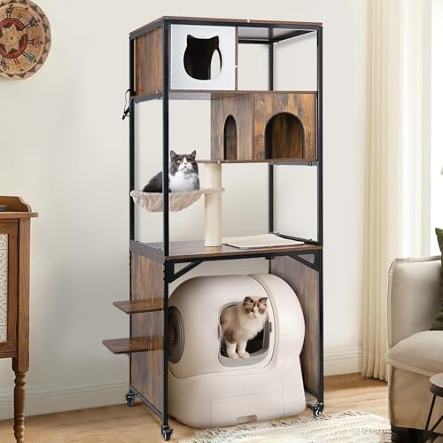 Mueble para arenero de gato con estructura metálica 27.6"L miniatura 1