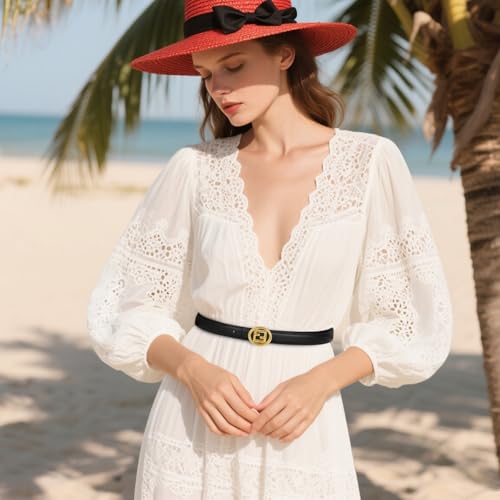 Image of Aurolran Women's Leather Belt with Buckle - Ideal for Dresses, Jeans, and Coats