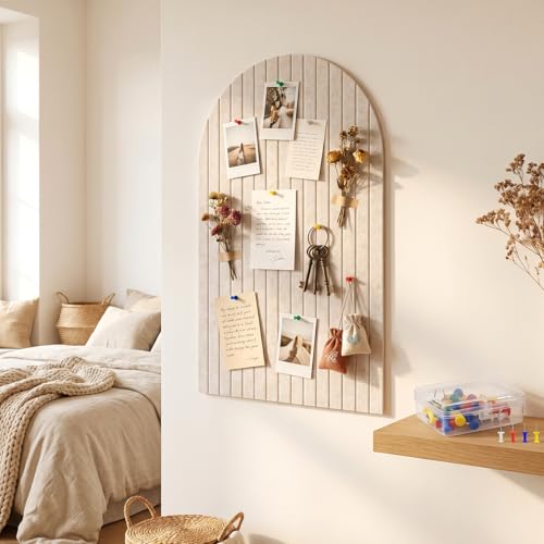 Image of Climberty Arched Felt Bulletin Board with 50 Push Pins 35x24 Inch Wall Pin Board for Photos Notes Schedules Mood Board Home Office Bedroom Decor, Ribbed Felt Notice Board (Light Gray)