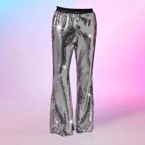 Cambkatl Men's Sequin Bell Bottom Disco Pants 60s 70s Vintage Sparkle Flared Nightclub Party Dance Pants2