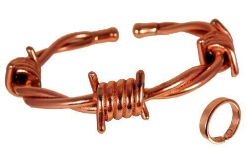 Preisvergleich Produktbild The Online Bazaar Magnet Kupfer Stacheldraht Armband mit glatte Oberfläche Kupfer Magnetring Kombi Geschenkset - MEDIUM ring size : 19-21mm