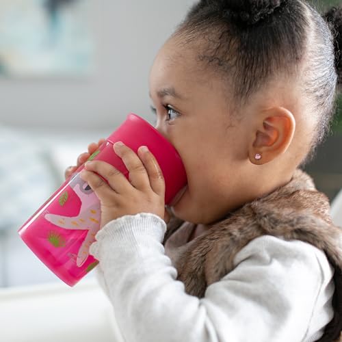 Dr. Brown's Milestones Cheers 360 Spoutless Transition Cup, Travel Friendly and Leak Free Sippy for Babies and Toddlers, Pink Animals + Green/Pink, BPA-Free, 10 oz/300 mL, 9m+, 4-Pack - image 3