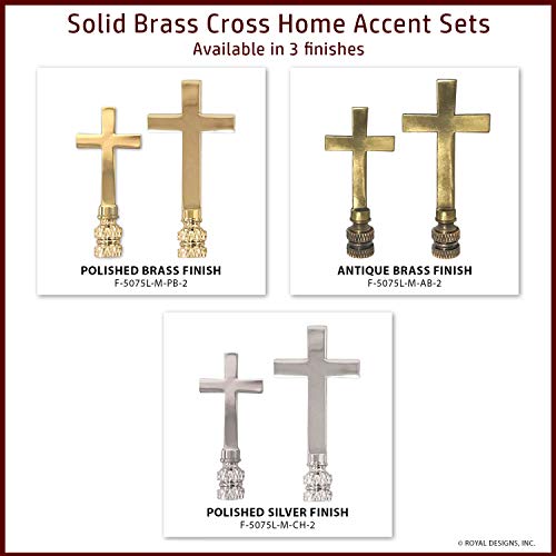 Image of Royal Designs, Inc. Cross Lamp Finial, Large Chrome, Decorative Replacement Finial for Table or Floor Lamps, Set of 2