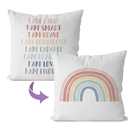 Image of IWXYI Rainbow Kids Affirmations Reversible Throw Pillow Cover 18X18 Inch,Inspirational Kids Cushion Pillow Case Decoration,Inspirational Nursery Decorative Pillowcase for Nursery Kid Room Decor