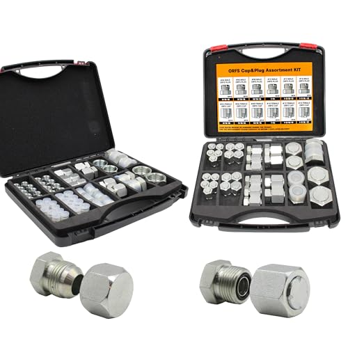 Image of 128 PC JIC and ORFS Master Industrial Hydraulic Cap and Plug Hose Tube and Pipe Fitting Kit Cap and Plug Kit Precision Threading in ORFS and JIC 37 Dash Sizes 4 6 8 10 12 16