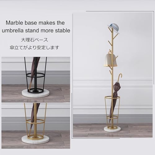 Metal Umbrella Stand with Coat Rack - Stylish Entryway Organizer with Marble Base & Multi-Hook Design for Space-Saving Storage Solutions