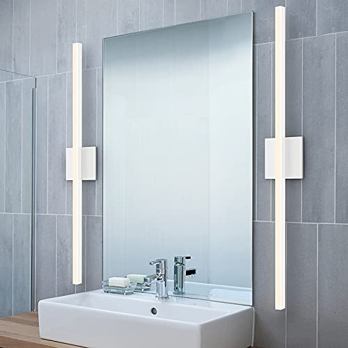 Image of Sonneman Modern Lighting 2769.03 Stix 1-Light LED Linear Vanity, Wall or Ceiling Lighting Fixture for Bathroom or Bedroom, Installs Horizontal or Vertical - 3000K - 18 inch - Satin White