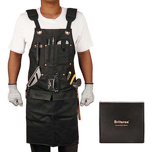 Woodworking Apron with 9 Pockets, waxed canvas, BRITEREE