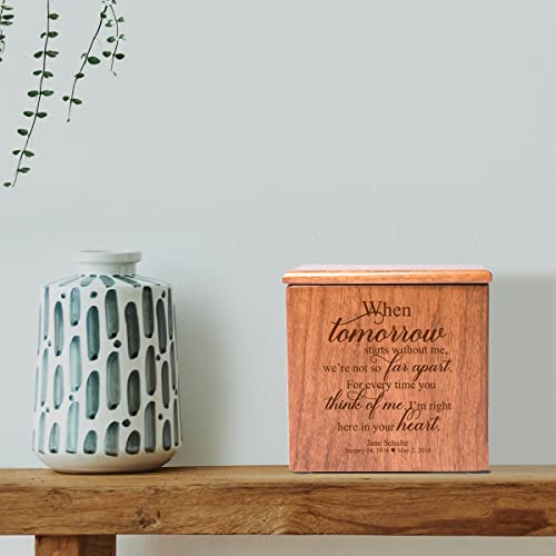 LifeSong Milestones Custom Wooden Cremation Urn Box for Human Ashes Loss Of Loved One (When Tomorrow Starts Bereavement) 4.5x4.5x4.75 Small Memorial Keepsake Urn Box holds 49 cu.in