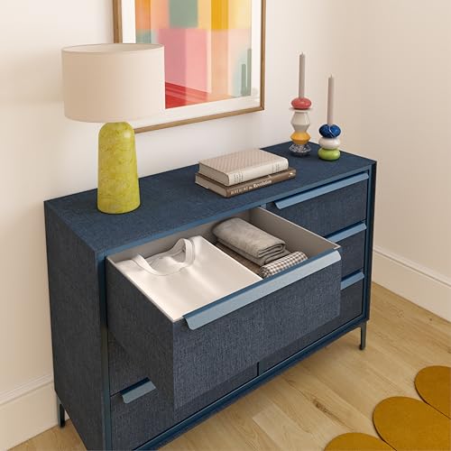 Naima Premium Fabric Dresser - Strong Metal Frame, 6 Spacious Sag-Proof Drawers with Sleek Metal Handles - Premium & Durable Storage Solution for Your Home (Navy) Naima Premium Fabric Dresser - Strong Metal Frame, 6 Spacious Sag-Proof Drawers with Sleek Metal Handles - Premium & Durable Storage Solution for Your Home (Navy)