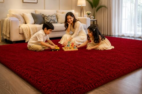 Image of Shaggy Carpet 3x5 Ft for Living Room & Bedroom (Red)