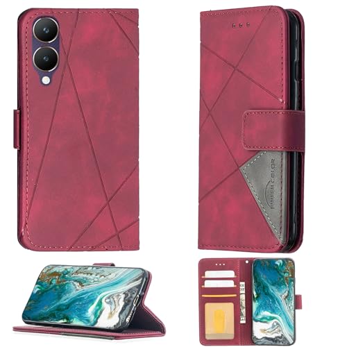 Aroepurt Case Compatible for Vivo Y28 4g Phone Case Cover Flip Stand Cover PU Leather Wallet Case Red
