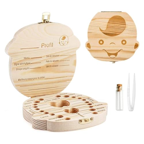 GeekerChip - GeekerChip boîte pour dents de lait(Garçon),cadeau pour enfants en bois de souvenir, boîte en bois pour ranger les dents [Version française]