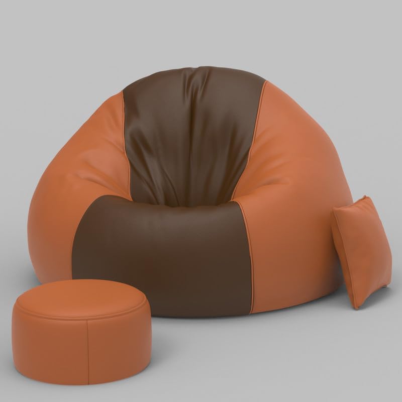 Image of Biggie Bean Bag Chair with Beans Filled 5XL Comfort Edge Bean Sofa-Built for Superior Relaxation-Styled for Elegance with Free Cushion & Footrest (Matching Color : Leatherette Brown Tan-Brown)