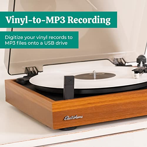 Electrohome Montrose Wireless Vinyl Record Player 2-Speed Belt-Drive Turntable, With Audio-Technica Stylus, Bluetooth, Vinyl-To-Mp3 Recording, Speed Control Motor, Built-In Preamp, Wood Plinth (Rr36) #TOP6
