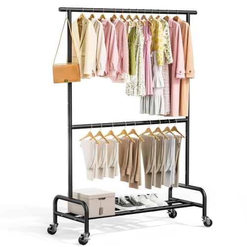 Porte-vêtements sur roulettes double tringle à vêtements réglable en hauteur 195 x 106 cm
