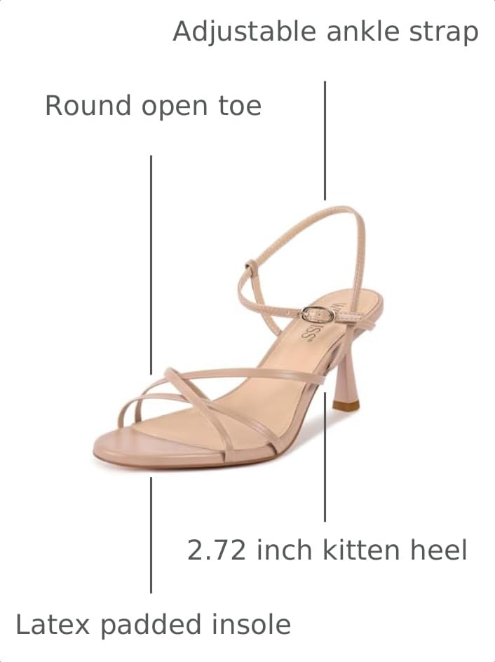 Image of wetkiss Kitten Heels for Women Strappy Low Heel Sandals Ankle Strap | Strappy Kitten Heels with Round Open Toe and Ankle Strap. Comfortable Low Heel Sandals for Weddings, Parties, daily wear