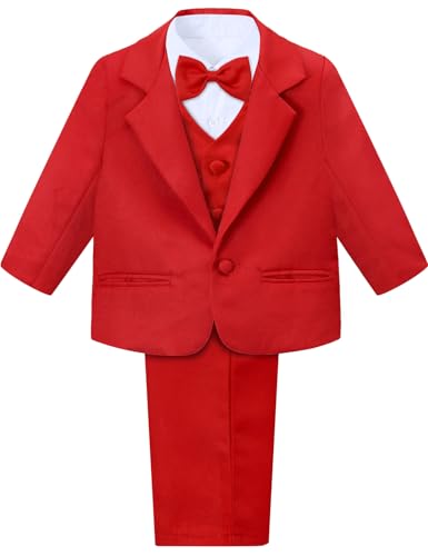 A&J DESIGN - A&J DESIGN Toddler Boy Red Outfit Toddler Baby Boys Valentine Suit Tuxedo Formal Wedding Christmas Dress Red 12-18 Months - -12%