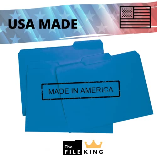 The File King 1/3-Cut Top Tab Blue File Folder - Letter Size | Box Of 100 | Made In America | Assorted Tab Positions | 11-Point Fiber | Organize Home & Office Papers #TOP4