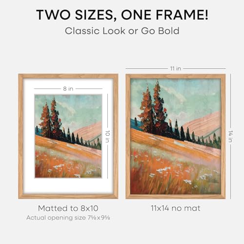 Image of Homeforia 11x14 Picture Frame Wood, High End Natural Oak 11x14 Light Wooden Poster Frames with Mat 8x10, 11 x 14 Frames Matted to 8 x 10 Photo, 14x11 Hanging Frames, Tempered Glass, Wall Kit, Set of 2