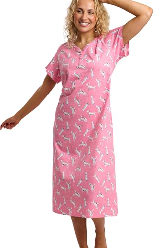 Marlon Linzi - Camisón largo de punto suave con botones para mujer, cómodo y cobertura extra, camisón para ella, polialgodón, mezcla de viscosa o algodón puro, Pooch Pink, 48-50