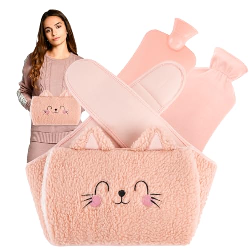 Hot Water Bottle Belt, 3 in 1 Wrap Around Wearable Hot Water Bottle Set with Soft Plush Warm Waist Cover, Hot Water Bag for Pain Relief, Neck, Shoulder, Back, Legs, Waist Warm