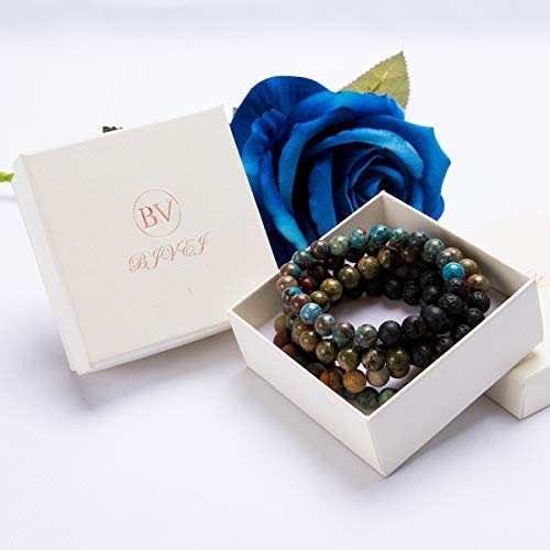 Bivei Lava Rock Stone Essential Oil Diffuser Bracelet - Natural Semi Precious Gemstone Beads Healing Crystal Bracelet (Set of 5 A) - Thumbnail 3