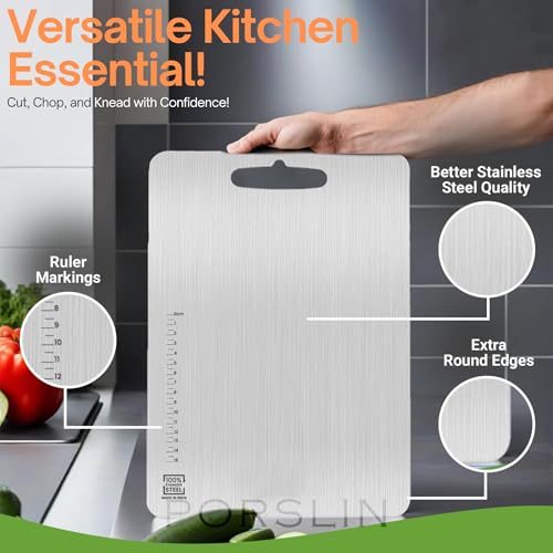Image of Porslin by Chef Stainless Steel Chopping Board, Chopping Board Steel Vegetable Cutting Board Steel for Kitchen Use, SS Chopper Board, Metal Cutter Board 31 X 21cm, Premium, Heavy Duty