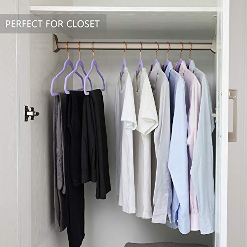 Image of Premium Velvet Hangers (Pack of 50) Heavyduty - Non Slip - Velvet Suit Hangers Light Purple - Copper /Rose Gold Hooks,Space Saving Clothes Hangers (Light Purple)