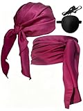 HAOSUN Halloween Pirate Costume Women Men 4 Pcs Pirate Head Scarf Bandana Belt Medieval Renaissance Viking Accessories (Wine Red)