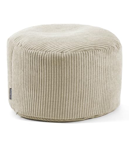 mokebo® Pouf, Hocker o. Sitzhocker aus Cord 30x50 cm \'Der Faule Lenz\', Bodenkissen in Beige, Fußhocker, Indoor Sitzkissen rund aus Stoff, Puff, Sitzpouf, kuschelig & weich, mit EPS-Perlen Füllung