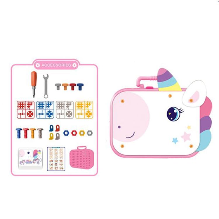 Image of Cable World Space Theme Creative Drill Set - 2-in-1 3D Building Blocks & 2D Puzzle - STEM Educational Construction Toy with Screwdriver & Portable Case for Kids 3+ Ideal for Gifting Unicorn Design