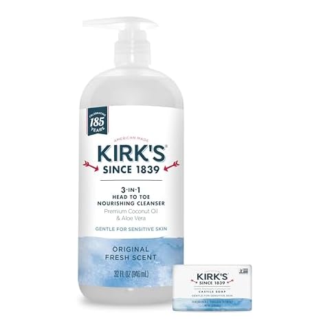 Kirk's 3-in-1 Head to Toe Nourishing Cleanser & Travel Size Bar Soap - for Men, Women & Children, Made with Premium Coconut Oil and Aloe Vera, Non-GMO & Vegan, Original Fresh Scent, 32 Fl Oz. Cover