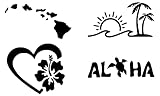 Hawaii Decal 4 Pack: Hawaiian Islands, Aloha Turtle, Sun Wave Palm Tree, Hibiscus Heart (Black, Small ~3.5')