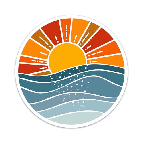 3PCs Ocean Sunset Sticker Sunrise Beach Sticker Summer Aesthetic Sunshine Decals Vinyl Waterproof Retro Stickers for Laptop Water Bottle Notebook Tumbler Phone Case Gifts for Boys Girls 3x3 Inches