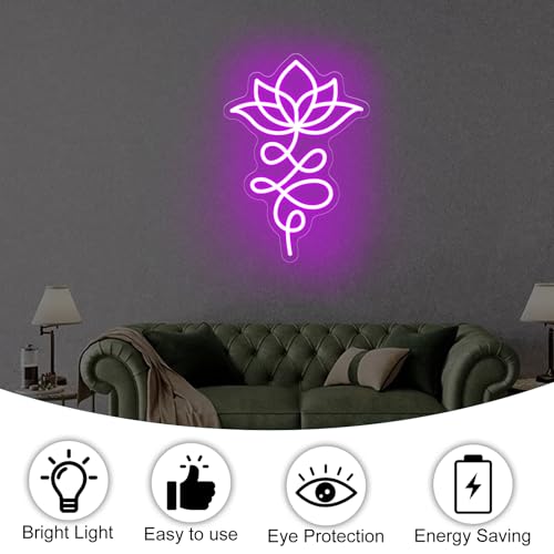 Image of Unalome And Lotus Neon Sign, Lotus Flower, Buddhist Symbol, Spiritual Wall Decor, Yoga Wall Decor, Housewarming Gift, Spiritual Gifts, 15.7 inchx11 inch, Purple