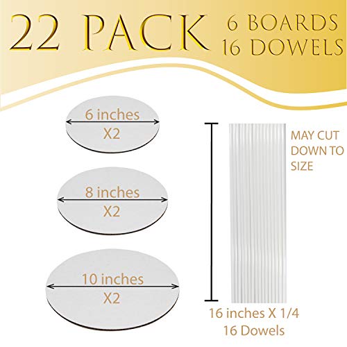 Cake Boards And Plastic Dowels, 6 Cardboards Cake Circle Bases, 6,8, And 10 Inch, 2 Of Each Size, With 16 Dowels - Supplies For Two 3 Tier Cakes #TOP1