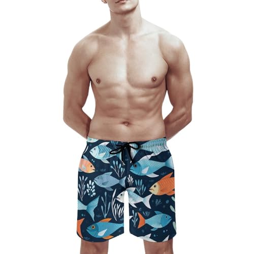 Mens Shorts Fishes Pattern Men Swim Trunks Quick-Dry Beach Shorts with Drawstring Pocket Bathing Suit3