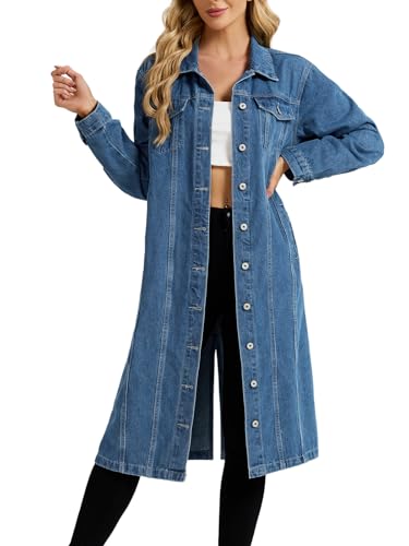 LifeShe Women Denim Jacket Button Down Maxi Long Jean Trench