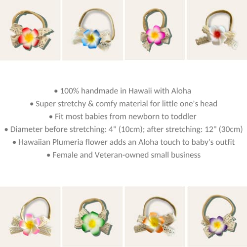 2 Pack Handmade Hawaiian Plumeria Flower Headband for Babies Baby Girls (Flamingo + Grass)4