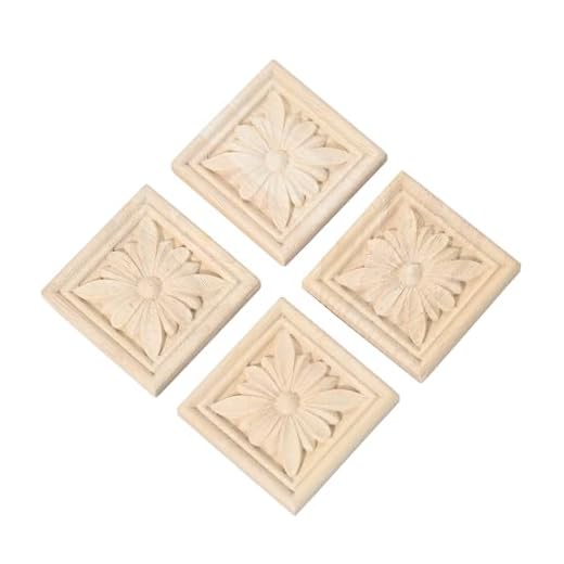 4 Pcs Wooden Carved Appliques Onlays Carving Applique Wood Square Carving Decal for Bed Door Cabinet Mirror Fireplace Wardrobe Furniture Decoration